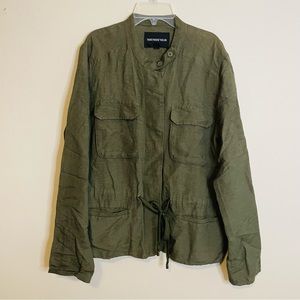 Who What Wear Linen Blend Drawstring Utility Jacket Olive Green | A61